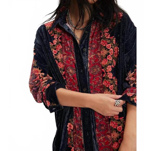 NEW FREE PEOPLE one night velvet top in night owl combo - Picture 7 of 9